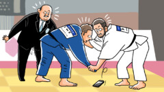 柔道の試合中にスマホが落下